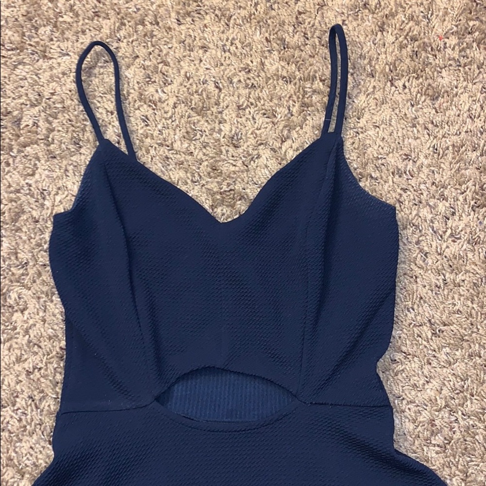Navy blue keyhole spaghetti strap dress